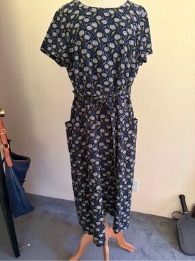 Seasalt Cornwall Artworkers Guild Floral Navy Tie-Waist Midi Dress